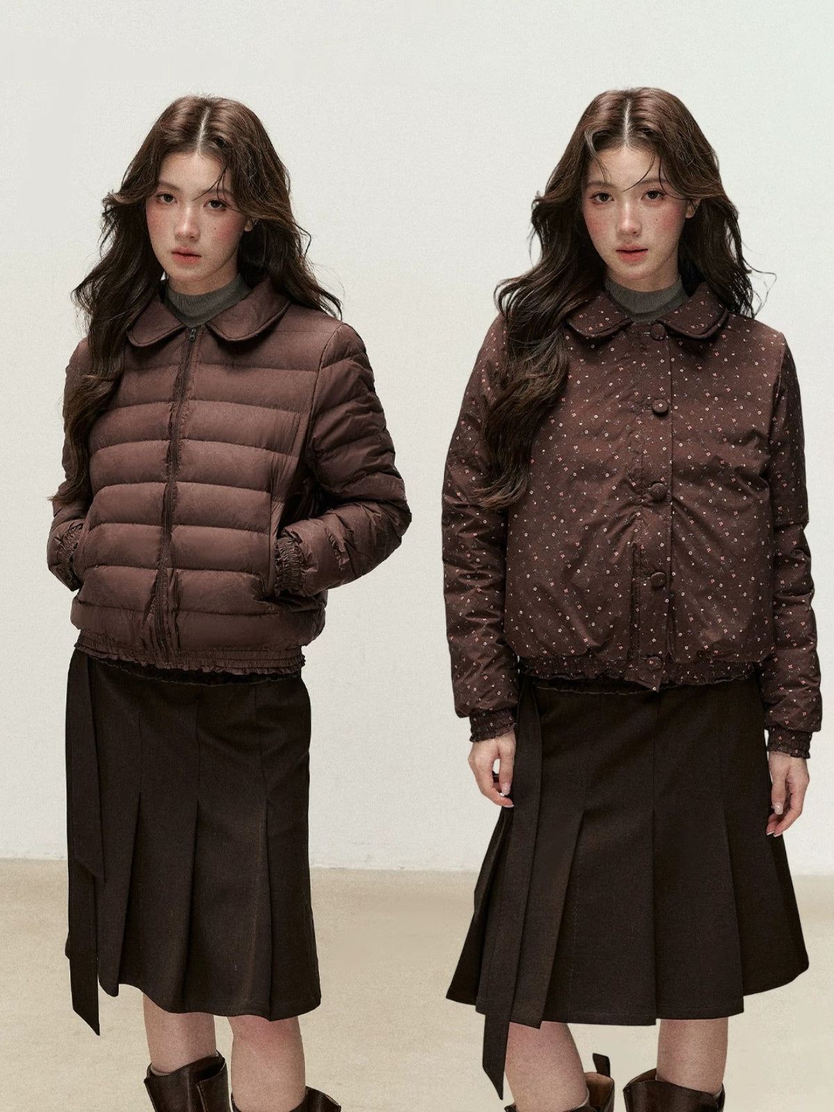 Reversible Floral Peter Pan Collar Down Jacket