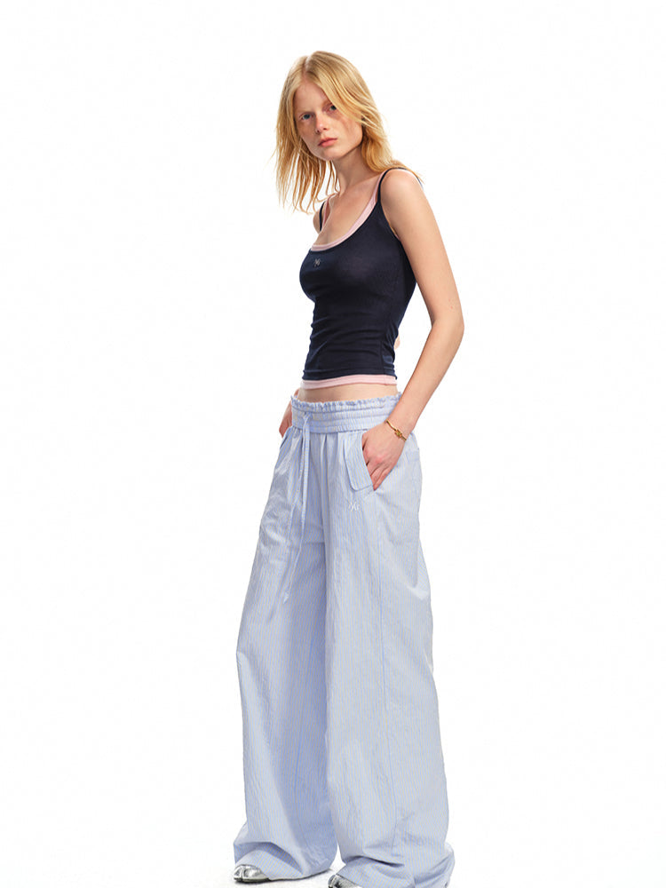 Striped Jacquard Mid - Rise Drawstring Trousers