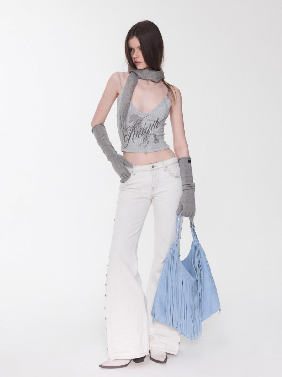 Knight Horse Rhinestone Cable Knit Cami Top