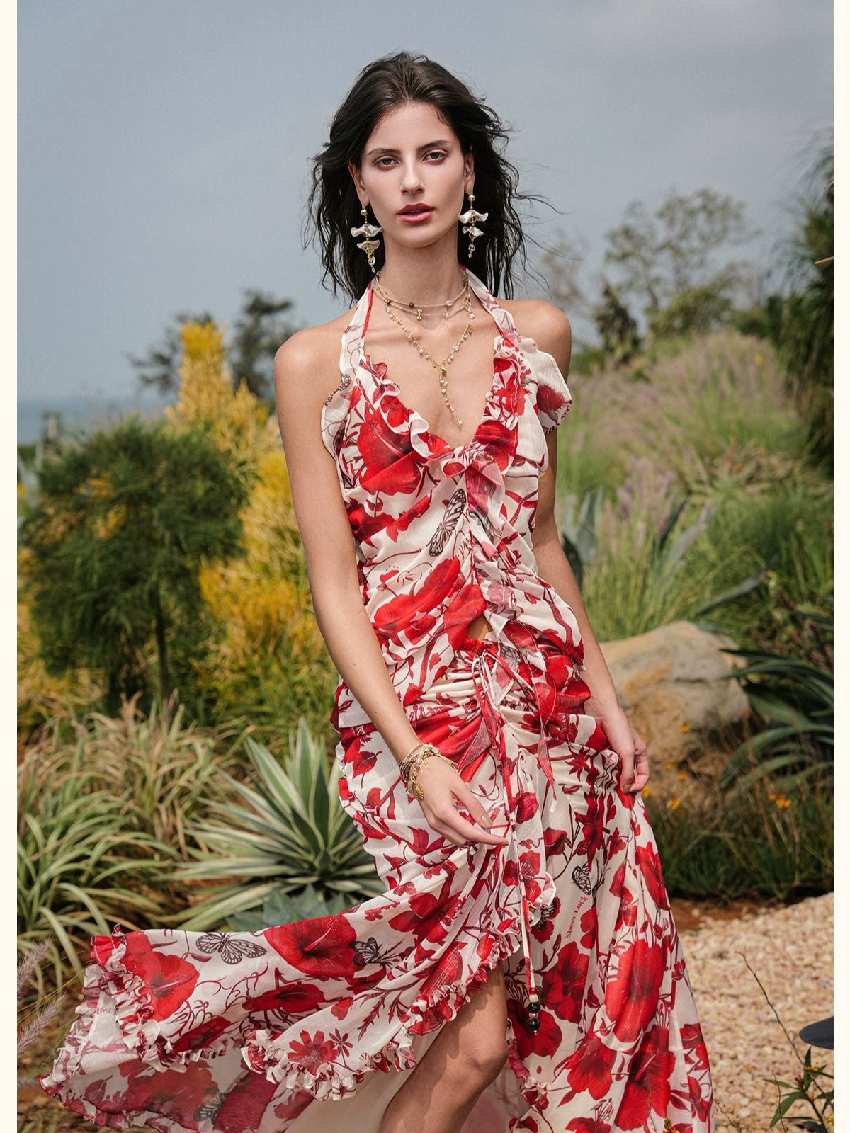 Floral Halter Top Skirt Set