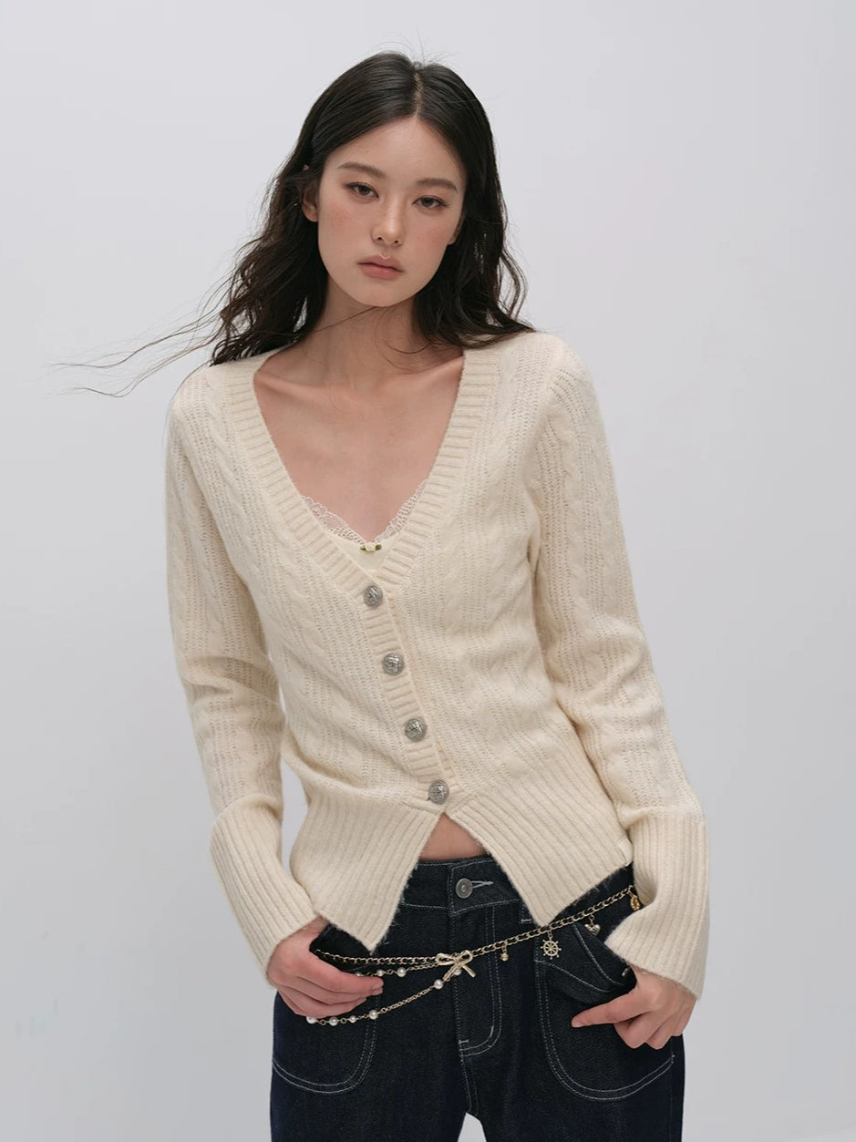 Cable-Knit V-Neck Cardigan