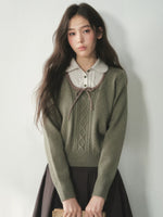 Floral Collar Bow Cable Knit Sweater
