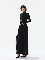 Turtleneck Tie Waist Knitted Maxi Dress