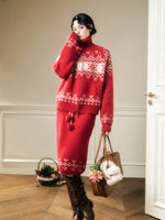 Warm Fabric Color Block Sweater & Skirt Set