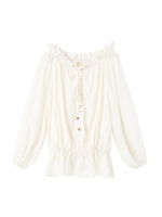 Off-Shoulder Tie Lantern Sleeve Shirt