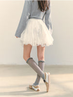 High-Waist Lace Tie Puff Skirt