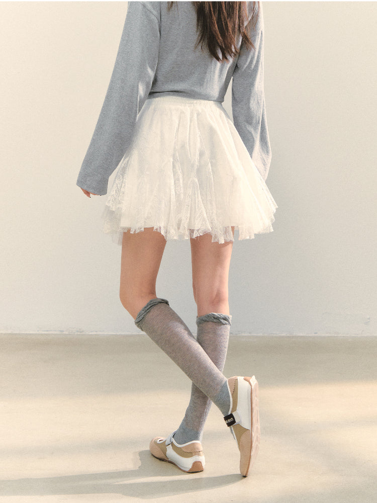 High-Waist Lace Tie Puff Skirt