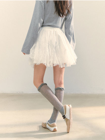 High-Waist Lace Tie Puff Skirt