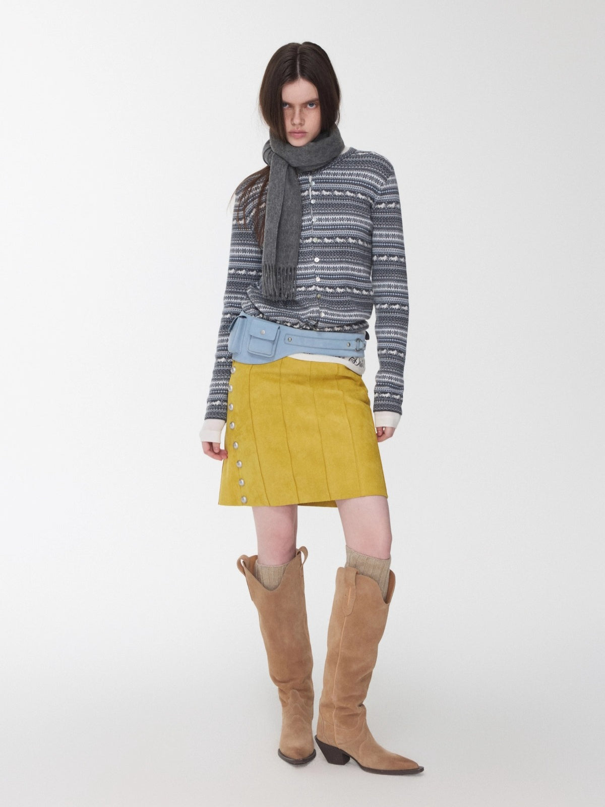 Fair Isle Pony Jacquard Drawstring Knit Cardigan