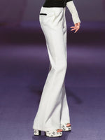 White Sequin-Trim Micro-Flare Pants