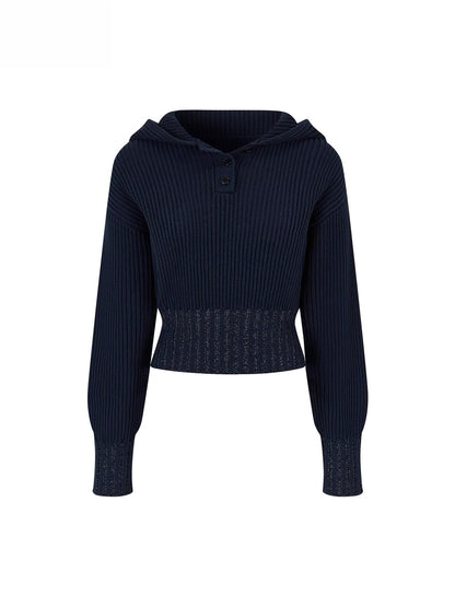 Hooded Ribbed Cropped Sweater