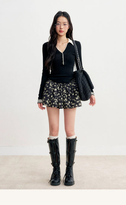 Contrast V-Veck Knit Top
