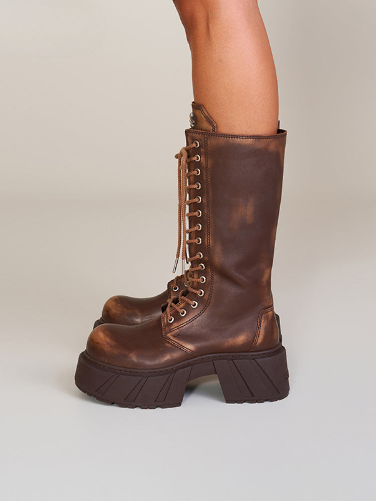 Future Mirage Leather Rider High Boots Ginger