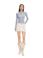 "Blue Ridge" V-Neck Openwork Knit Top