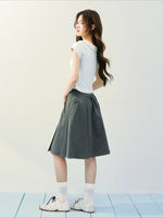 Gray Asym Pleat Midi Skirt