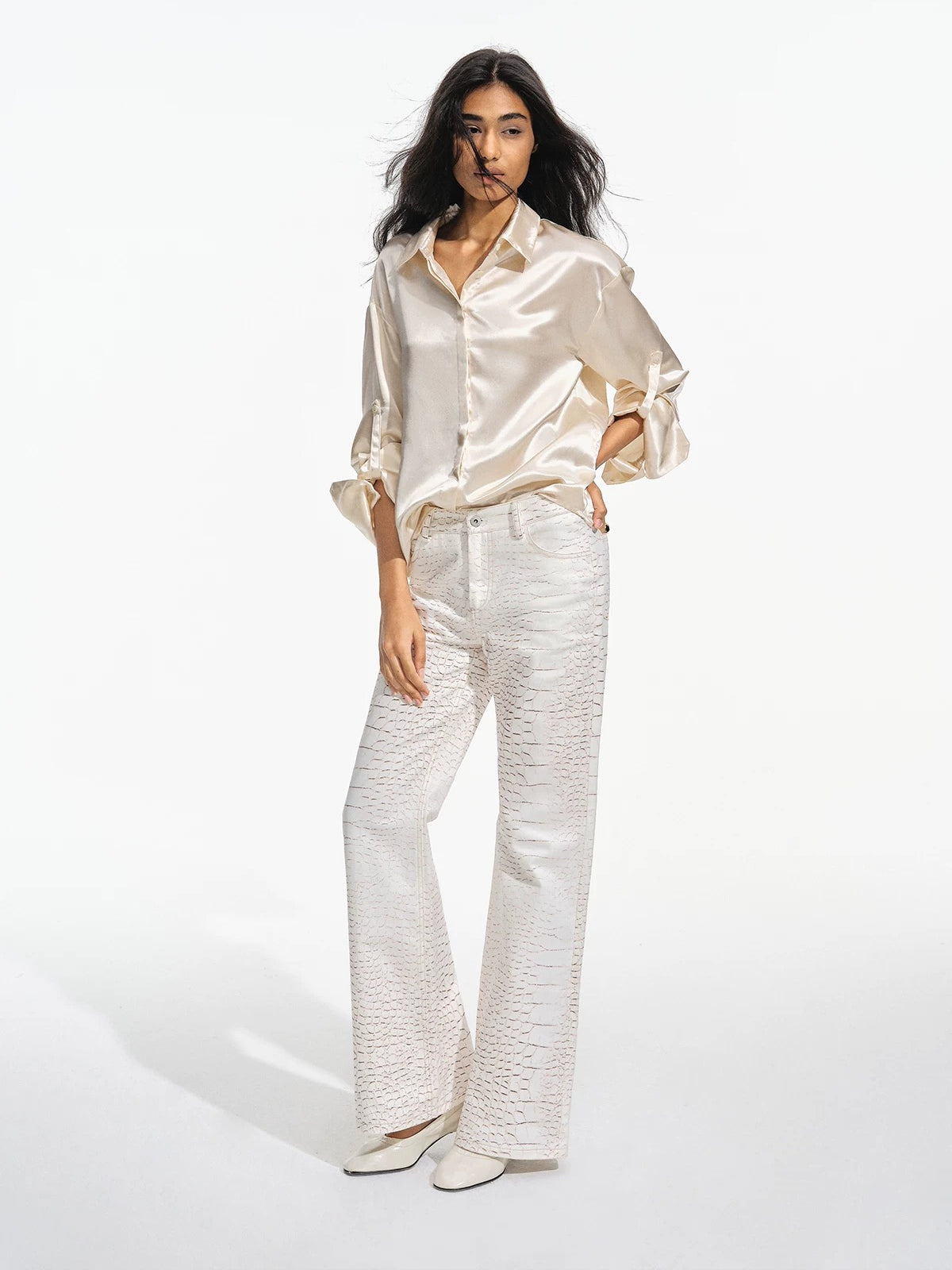 Snake Print Flare Cargo Pants