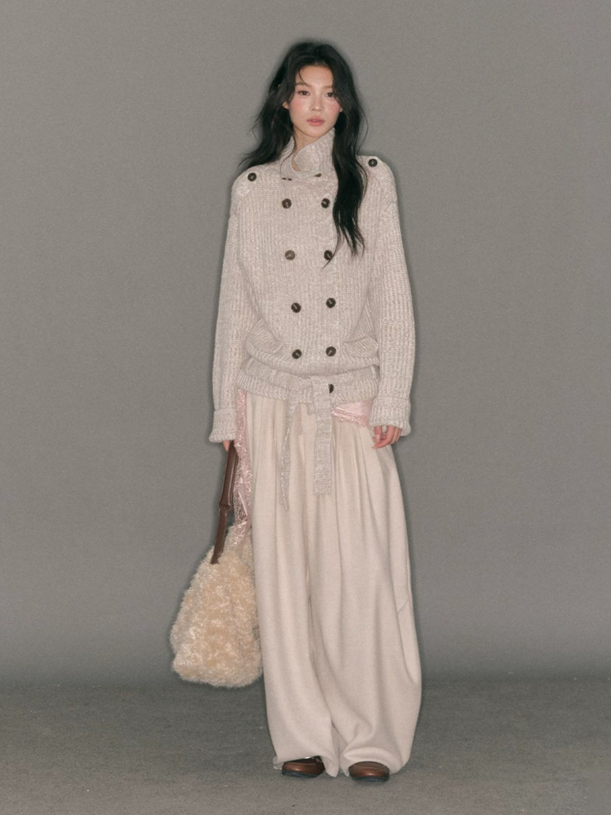 Pleated Tie-Waist Wide Leg Trousers