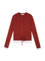 Cable Knit Lace Hem Drawstring Sweater