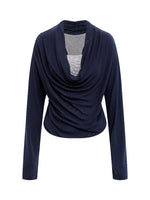 Lace Panel Drape Neck Top