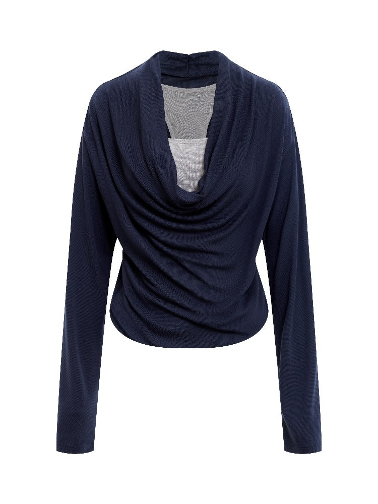 Lace Panel Drape Neck Top