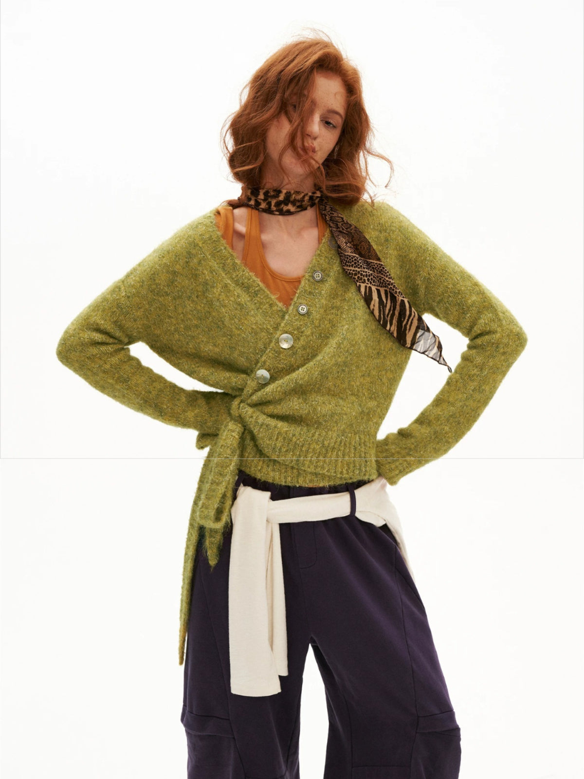 Vintage Textured Cross Tie Knit Sweater