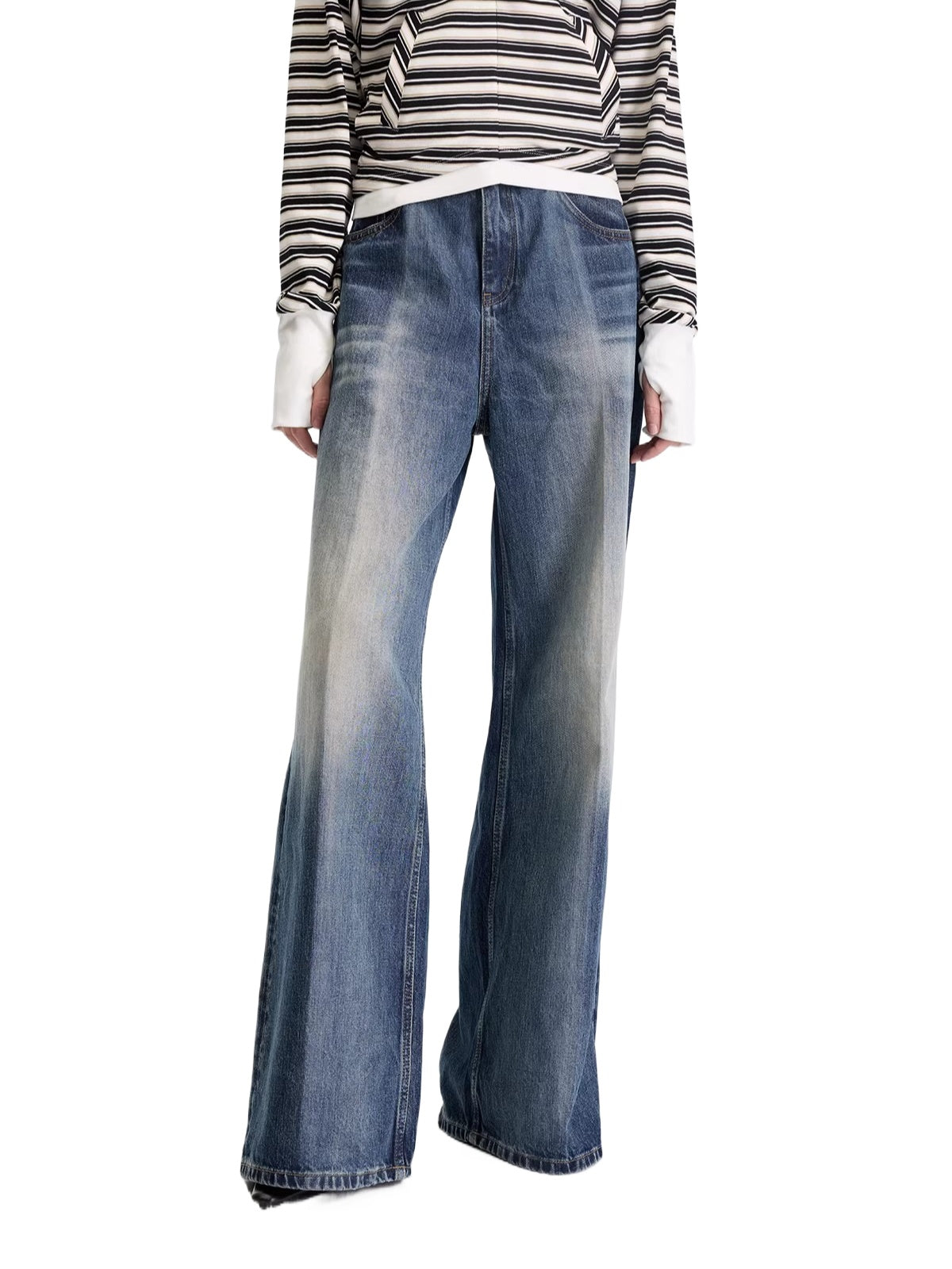 Laser Wash Straight Jeans