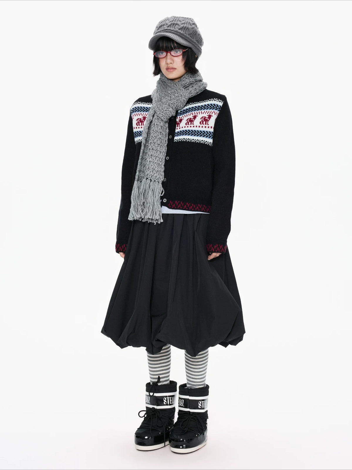 Black Contrast Stand Collar Cardigan