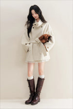 White Stand Collar Wool Coat