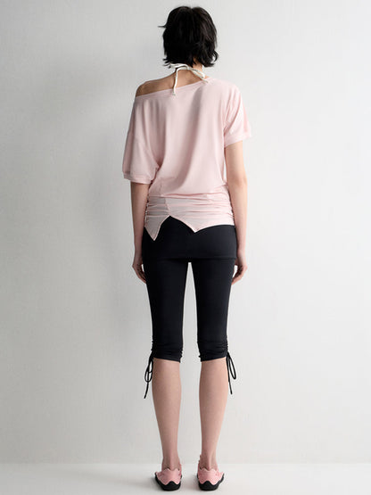 One-Shoulder Pleated Waist T-shirt
