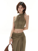 Green Mock Neck Two-Piece Set