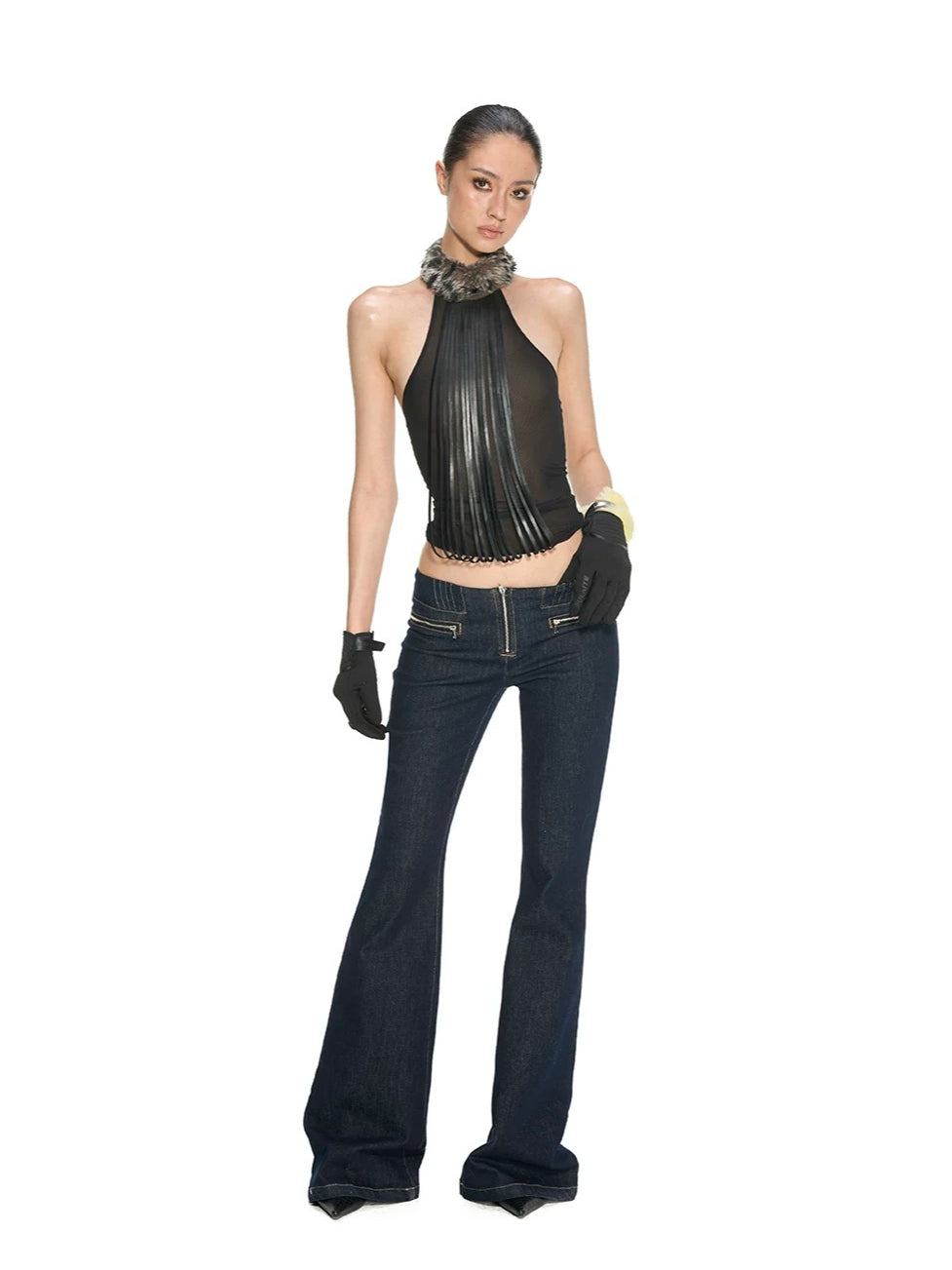 Low-Rise Zip Flare Jeans