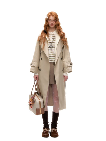 Khaki Hooded Trench Coat