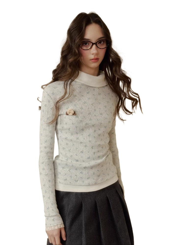 Floral Collar Knit Long Sleeve Top