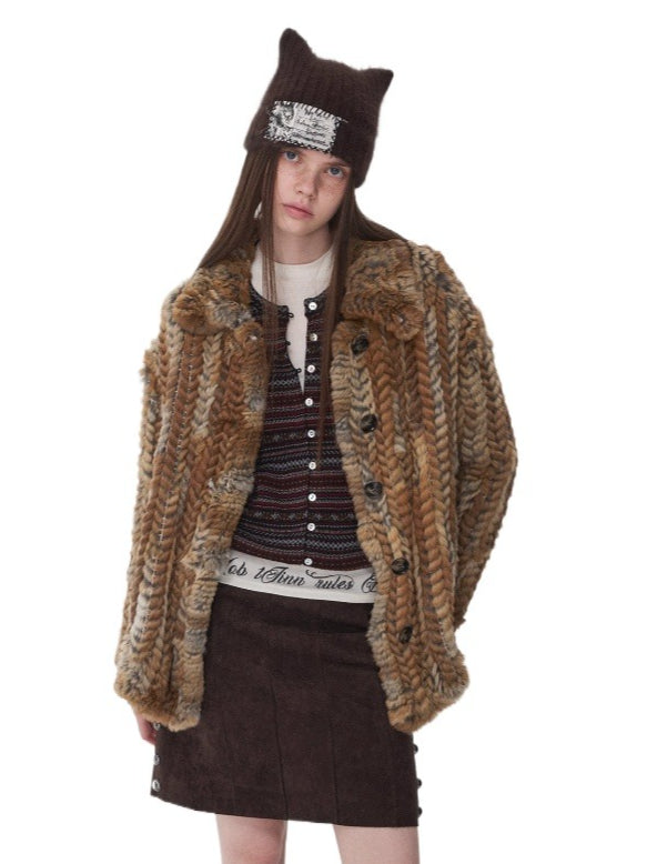 Rabbit Fur Woven Shirt Coat