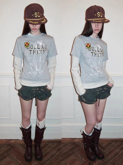 Dog Print Patchwork Top