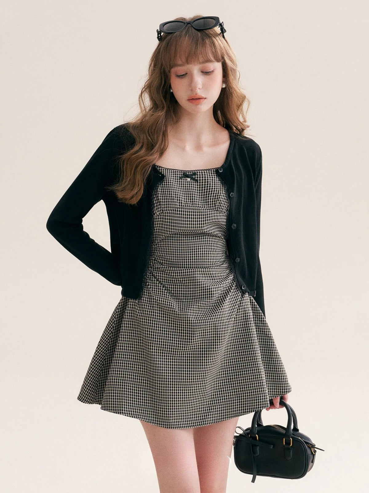 Pleated Gingham Cami Dress
