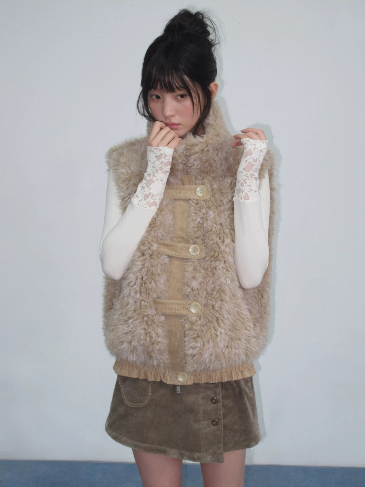 Vintage Ruffle Trim Patchwork Vest