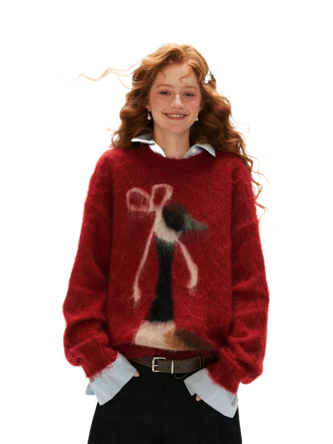Bow Pattern Relaxed Knit Sweater