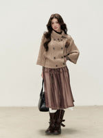 Vintage Cocoa Lace Layered Midi Skirt