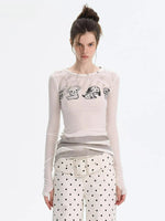 Puppy Print Layered Knit Top
