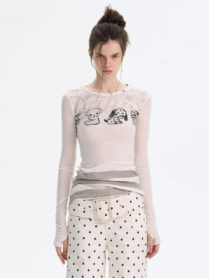 Puppy Print Layered Knit Top