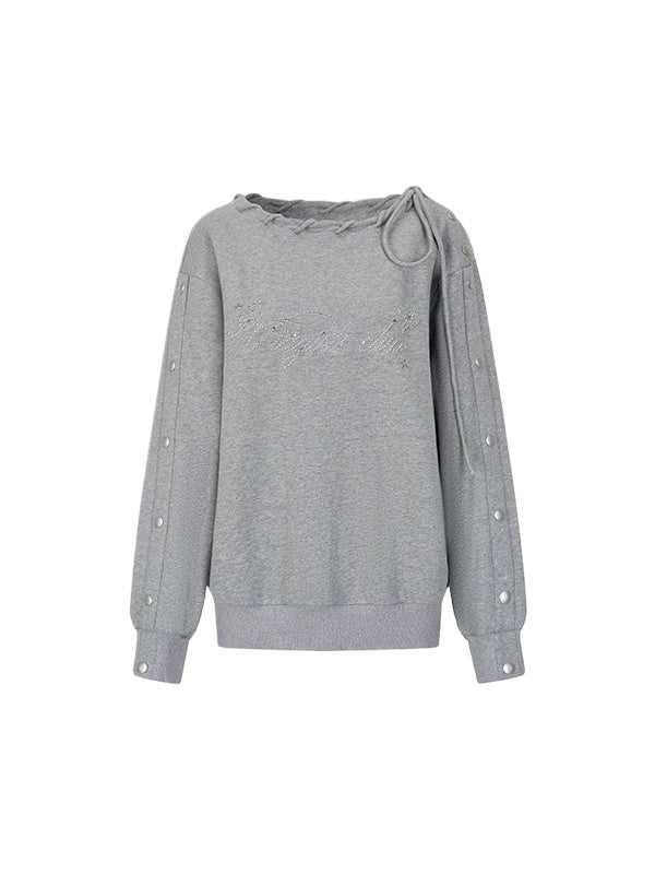Studded Off-Shoulder Cotton Sweatshirt