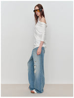 Slant One-Shoulder Swing Neck T-Shirt