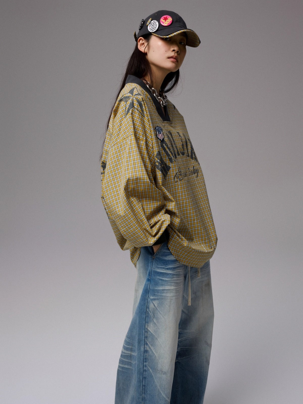 Vintage Plaid V-neck Loose Jersey