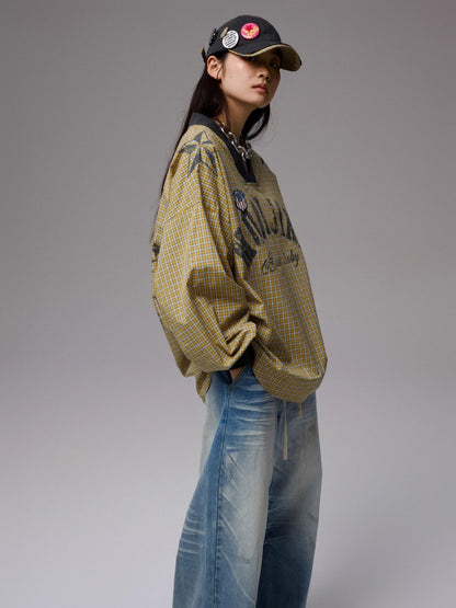 Vintage Plaid V-neck Loose Jersey