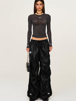 Embroidered Ultra-Light Wide-Leg Workout Pants