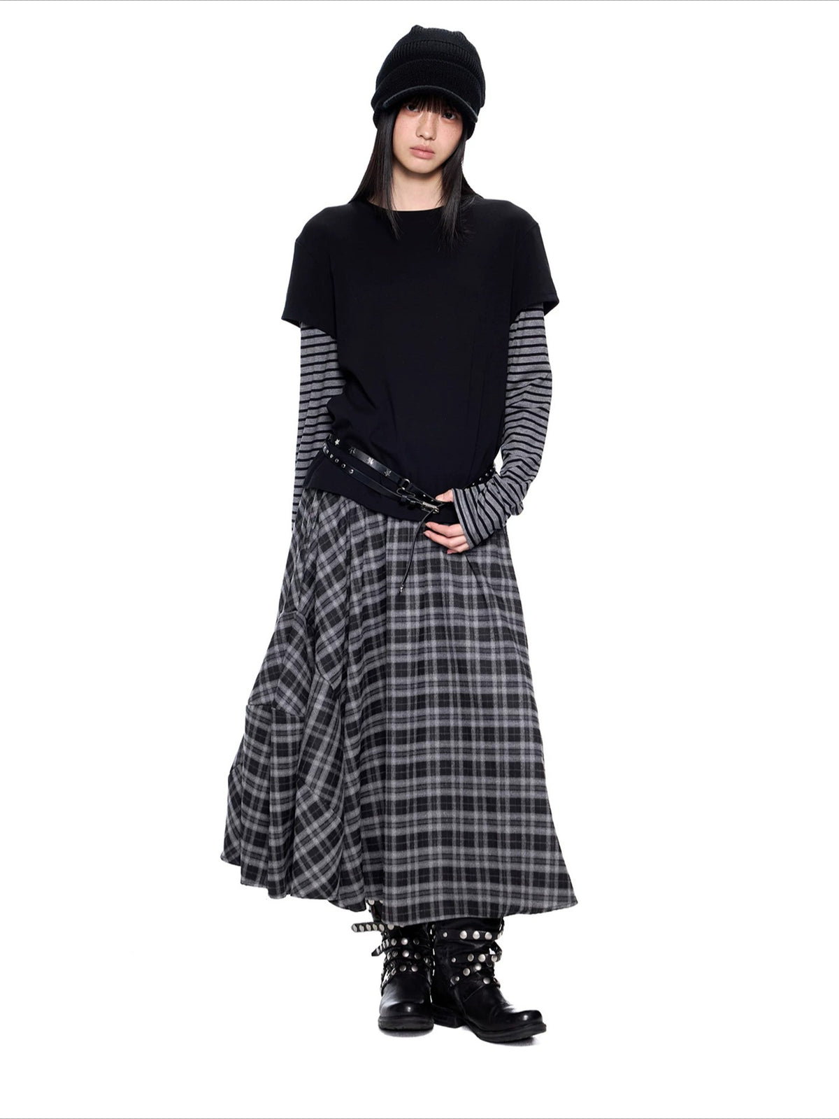 Plaid Gathered Midi Skirt