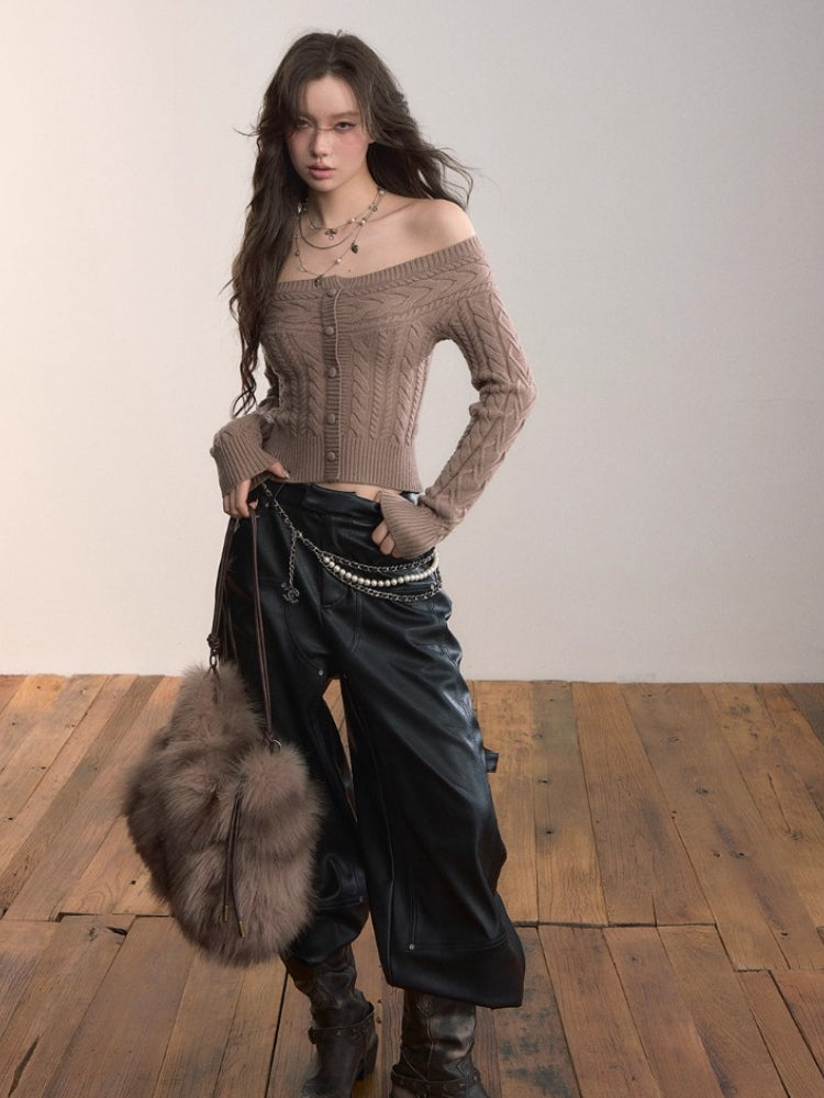 Off-Shoulder Cable Knit Sweater