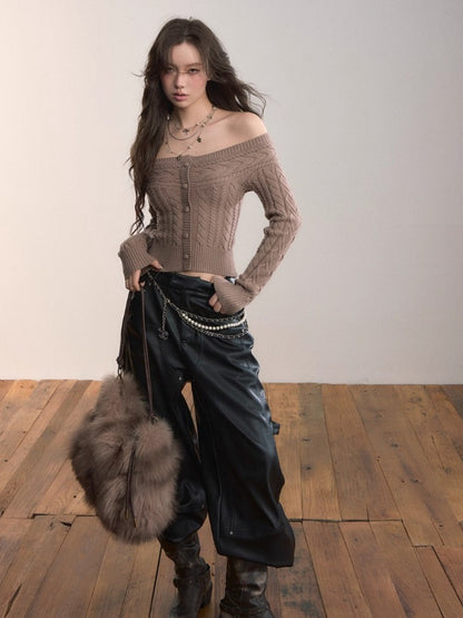 Off-Shoulder Cable Knit Sweater