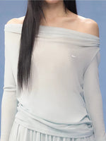 Blue One-Shoulder Blouse & Skirt Set